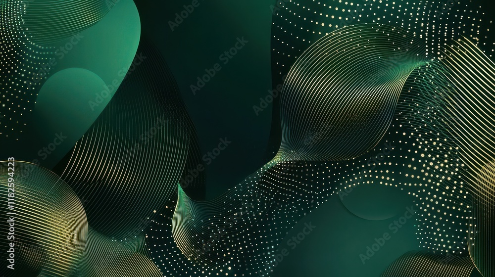 Poster futuristic abstract emerald waves digital realm graphic design online space dynamic perspective visu