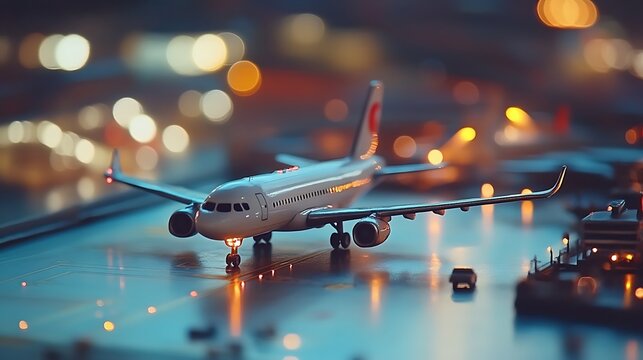 Miniature Airport Model Displayed on a Table in a Real Estate Office with Blurred Background for Design and Architectural Showcase