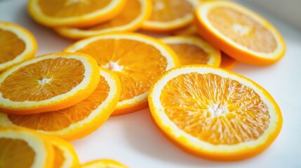 Freshly cut orange slices arranged on a table