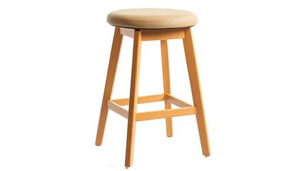 A wooden stool with a tan seat and a brown back
