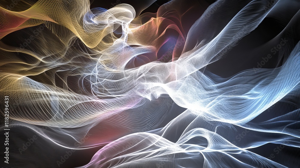 Poster abstract colorful flowing waves on dark background