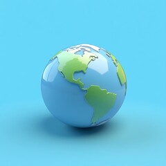 Fototapeta premium 3D Earth illustration. Earth globe, world map, blue and green continents. Planet on a plain background. Ecology, geography, environment, travel, study, education concept. High quality 3D rendering