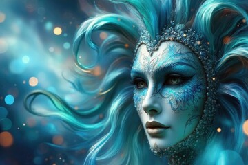 Enigmatic fantasy portrait of a female with intricate face paint and vibrant hair