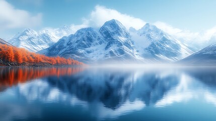 Fototapeta premium Autumnal Trees Reflecting in a Calm Mountain Lake
