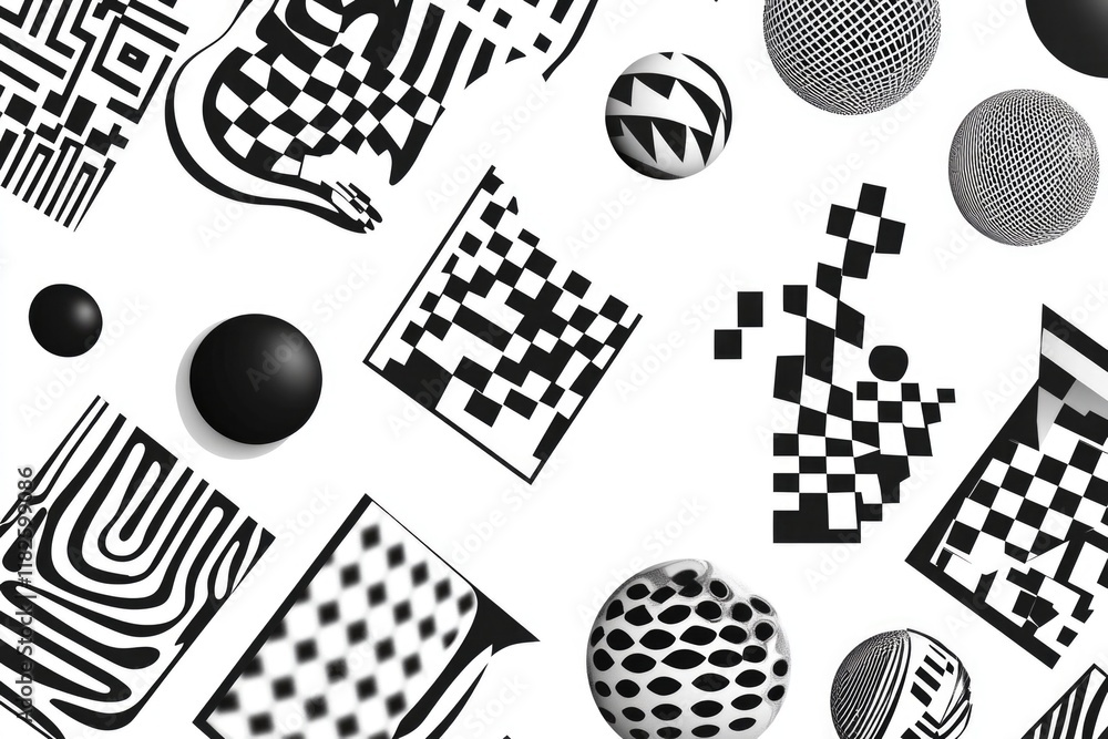 Poster a geometric design featuring alternating black and white balls in a repeating pattern