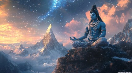Serenity of lord shiva in cosmic himalayan landscape