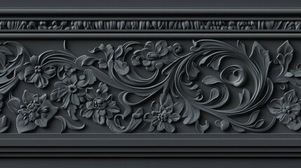 Exquisite Black and White Architectural Design with Intricate Floral Carvings