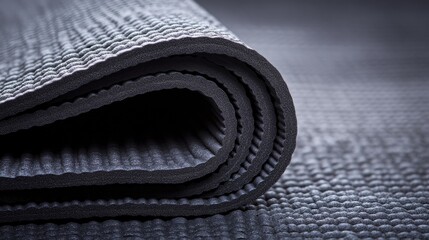 A close up shot of a yoga mat on a table, ideal for use in health and wellness content