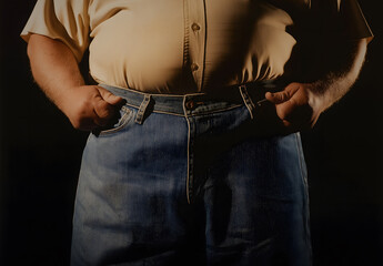 Overweight Stomach in Tight Jeans

