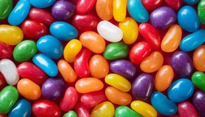 colorful jelly beans scattered across background