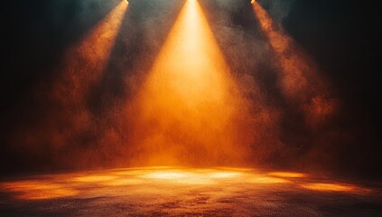 Obraz premium Dramatic stage lights illuminate empty theater with orange glow