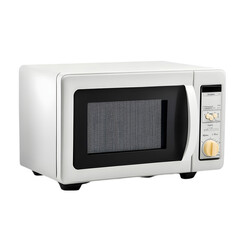 Fototapeta premium Compact White Microwave Oven Kitchen Appliance Retro Design Cooking Device