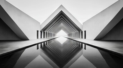 Obraz premium Geometric Shapes Reflected in Calm Water, Symmetrical Pattern