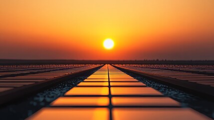 Solar panels at sunset: sustainable energy on the horizon