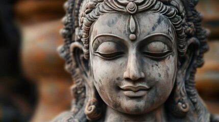 Serene stone statue of hindu deity with closed eyes and peaceful expression