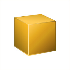 Fototapeta premium 3d gold metallic cube isolated on white background. Realistic vector geometric shape, marketing pedestal, advertising stage display. Golden box. Single orange object. Bright gold abstract decoration