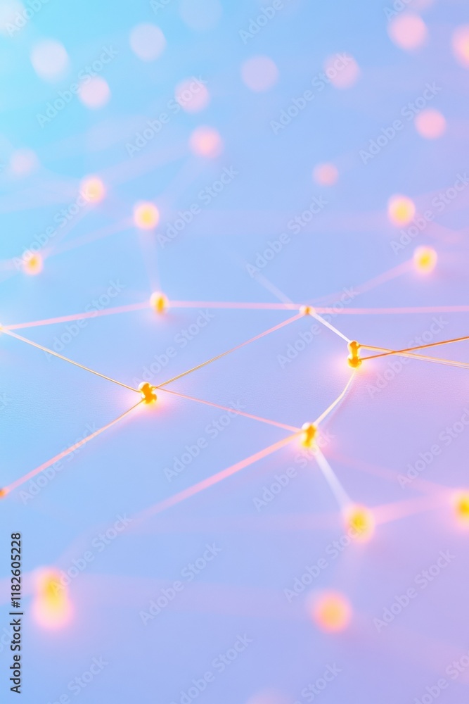 Poster abstract pastel digital network with glowing lines and geometric nodes