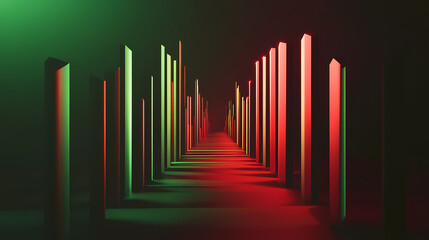 A bar chart illustrating significant price volatility in a short period, with alternating red and green bars. Velvetlight. Illustration