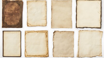Set of old medieval paper sheets isolated on a white background