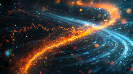 Obraz premium A declining line graph transforming into a tornado, symbolizing market volatility and chaos. Velvetlight. Illustration