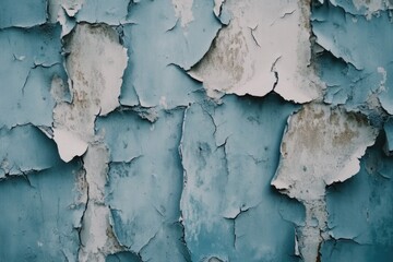 Obraz premium A close-up of a worn-out blue wall with peeling paint, suitable for use in scenes about decay or neglect