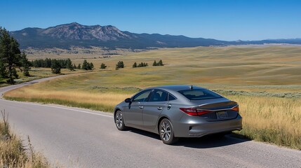 Fototapeta premium Revolutionary Hydrogen Car Driving on a Scenic Road