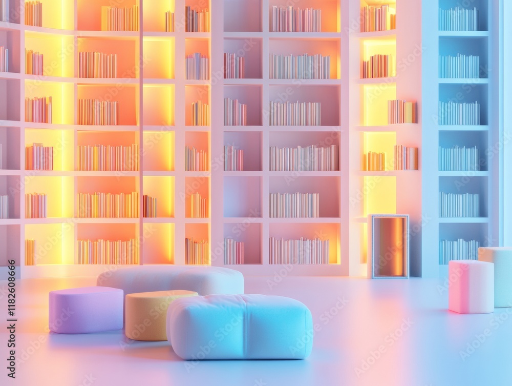 Aufkleber Surreal Pastel Library Abstract Light and Innovative Design in Modern Learning Spaces