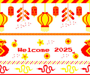 Chinese New Year pixel art illustration background