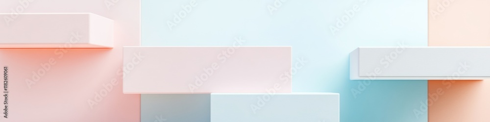 Poster surreal pastel geometric symphony floating shapes in minimalist design