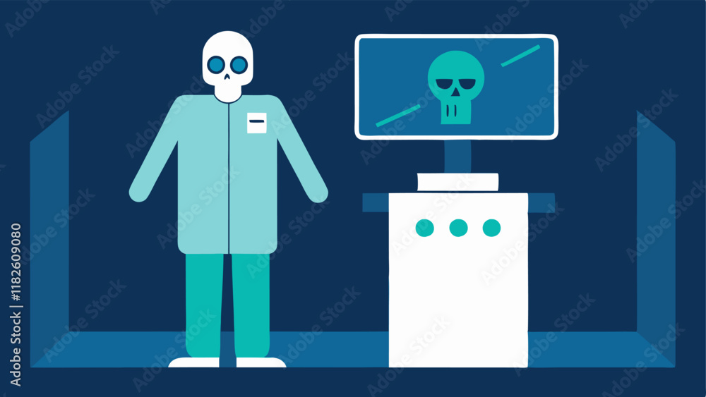 Poster xray analysis a coroner analyzing an xray on a light box with an expression of concentration and sev