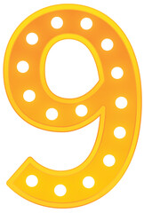 Golden light bold number nine icon.