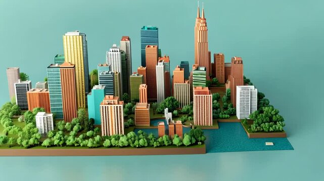 Colorful Cartoon City Skyline with Skyscrapers and Playful Architecture in Downtown Chicago