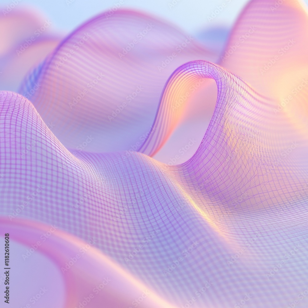 Aufkleber harmonious digital flow pastel cyber waves on a virtual grid