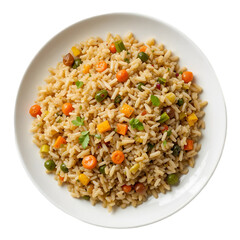 plate of rice and vegetables isolated without background