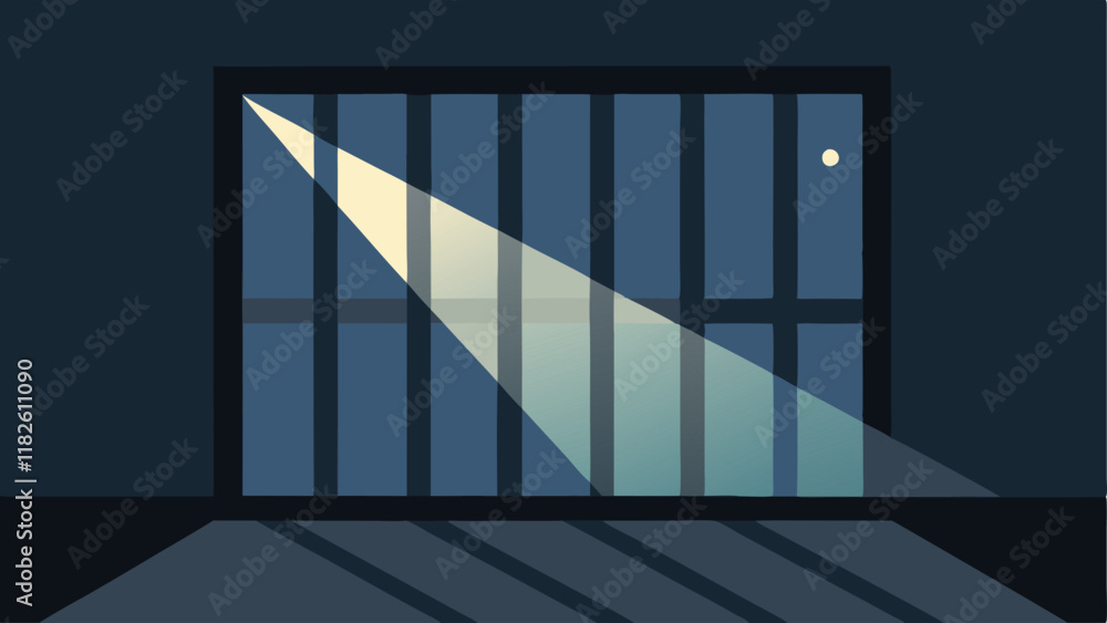 Poster window with bars a closeup of a barred window at the end of the cell block highlighting the moonligh