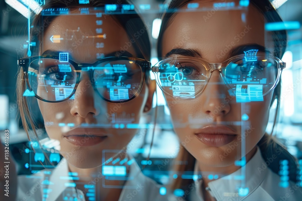 Aufkleber new holographic screens showcase elegant individuals in eyeglasses and well-groomed beards displayin