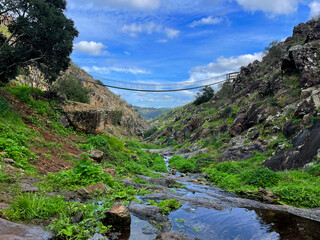 Suspension Bridge Over River at Barranco do Demo, Algarve, Portugal