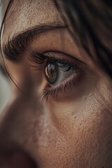 A detailed view of a human eye, with all its features visible