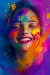 Obraz premium A woman with colorful paint splatters on her face and eyes