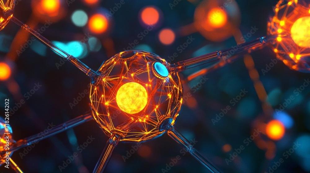 Poster glowing neural network connections in a futuristic digital environment