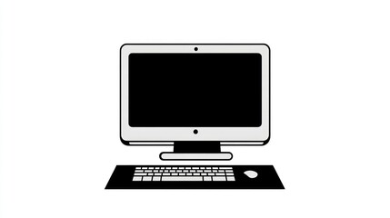 Desktop computer, keyboard, mouse, office, simple, minimalist design, website graphic