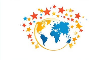 Obraz premium Globe and stars icon. Outline globe and stars vector icon color flat isolated