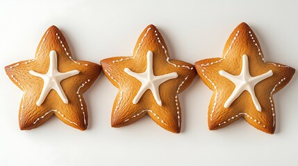 Star-shaped gingerbread cookies for Christmas and New Year with space for text on a white background