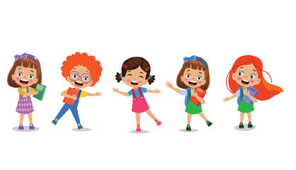 vector illustration of students in different postures