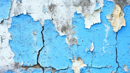 Obraz premium A close-up shot of a blue and white wall with peeling paint