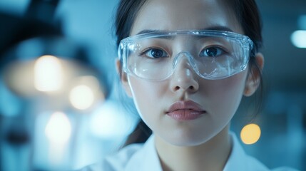 Focused Female Scientist Analyzing Virus Sample in Modern Laboratory Setting