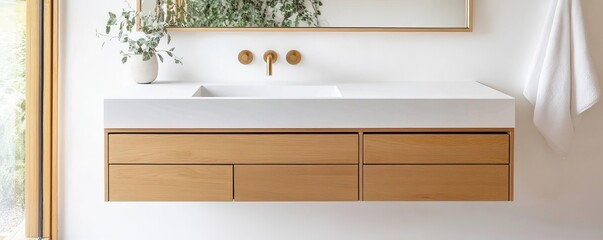 Modular floating vanity with customizable drawer configurations, user-centric design