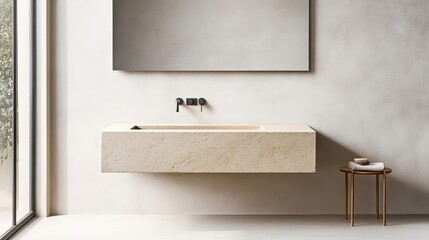 Monolithic stone floating vanity with matte finish, bold and raw