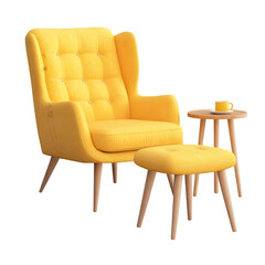 Cozy Yellow Armchair with Ottoman   Side Table   Home Decor