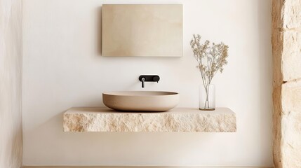 Monolithic stone floating vanity with matte finish, bold and raw